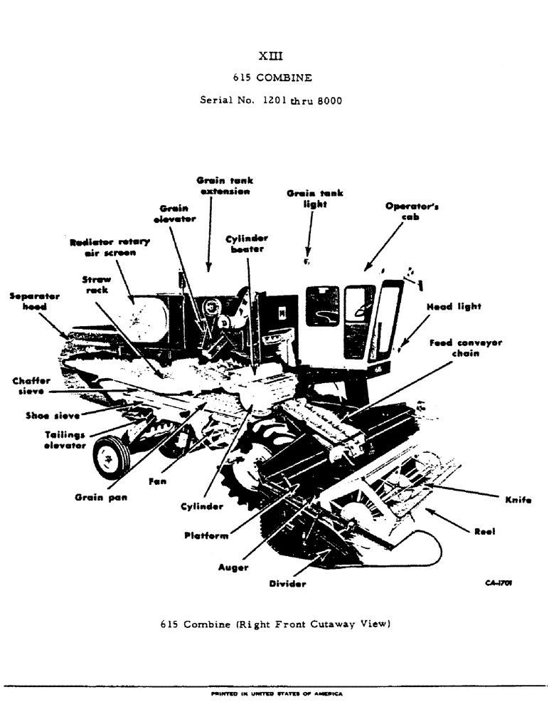 Схема запчастей Case IH 615 - (00-13) - 615 COMBINE, SERIAL NO. 1201 THRU 8000 (00) - GENERAL