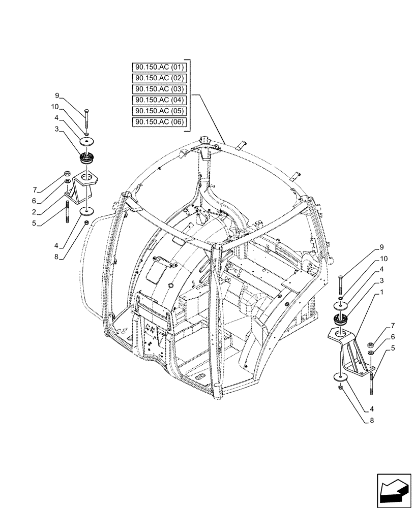 Схема запчастей Case IH PUMA 200 - (90.150.AG[01]) - VAR - 391183 - CAB, REAR, MOUNT (90) - PLATFORM, CAB, BODYWORK AND DECALS