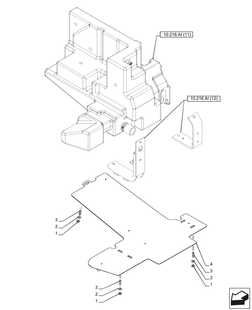 Схема запчастей Case IH PUMA 185 - (10.216.AI[13]) - VAR - 758001 - FUEL TANK, SHIELD (RH) (10) - ENGINE