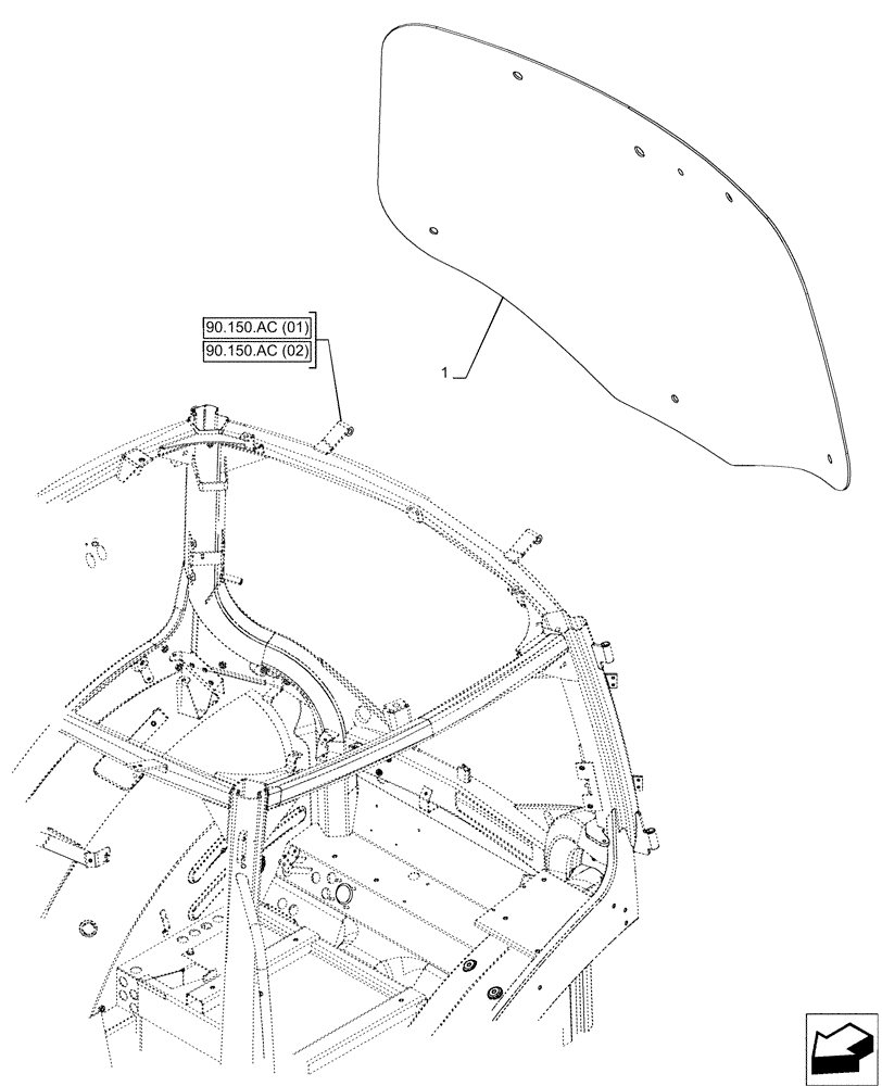 Схема запчастей Case IH PUMA 165 CVT - (90.156.AB[02]) - WINDOW, REAR, GLASS, 1 DOOR (90) - PLATFORM, CAB, BODYWORK AND DECALS