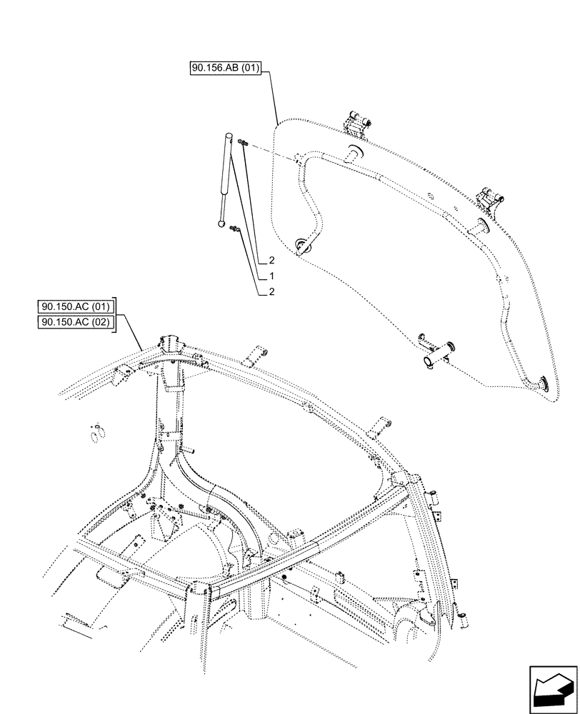 Схема запчастей Case IH PUMA 165 CVT - (90.156.AE[01]) - WINDOW, REAR, GAS STRUT, 1 DOOR (90) - PLATFORM, CAB, BODYWORK AND DECALS