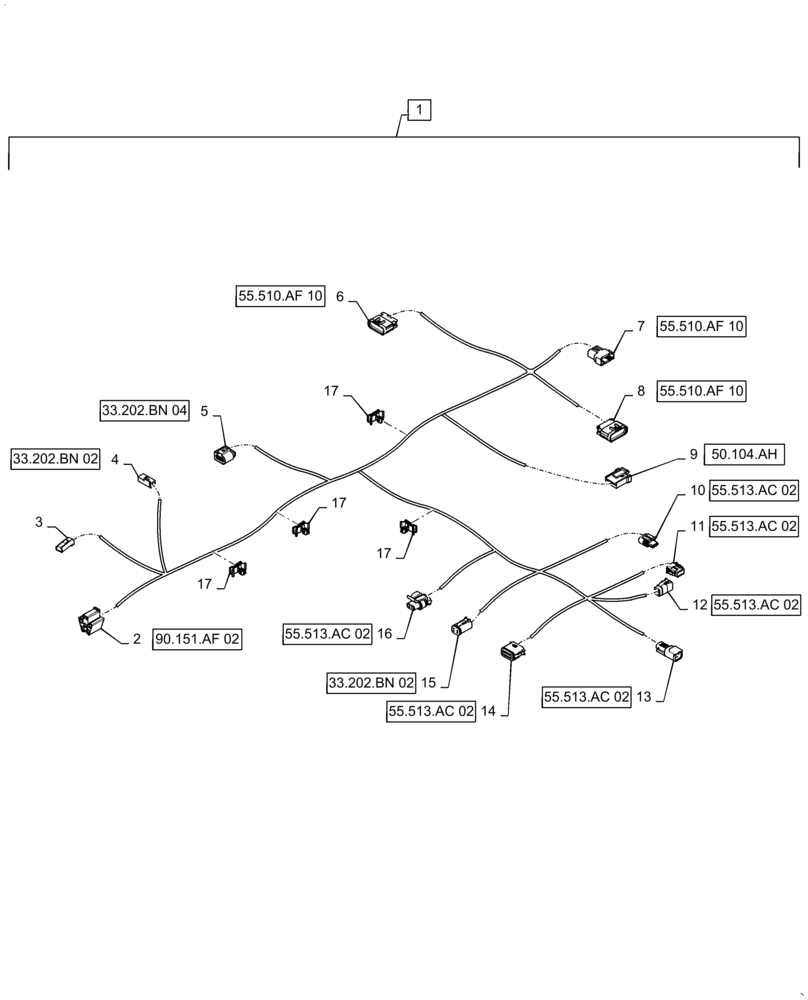Схема запчастей Case IH STEIGER 370 - (55.513.AC[04]) - FRONT DASH PANEL HARNESS, ASN ZFF308001 (55) - ELECTRICAL SYSTEMS