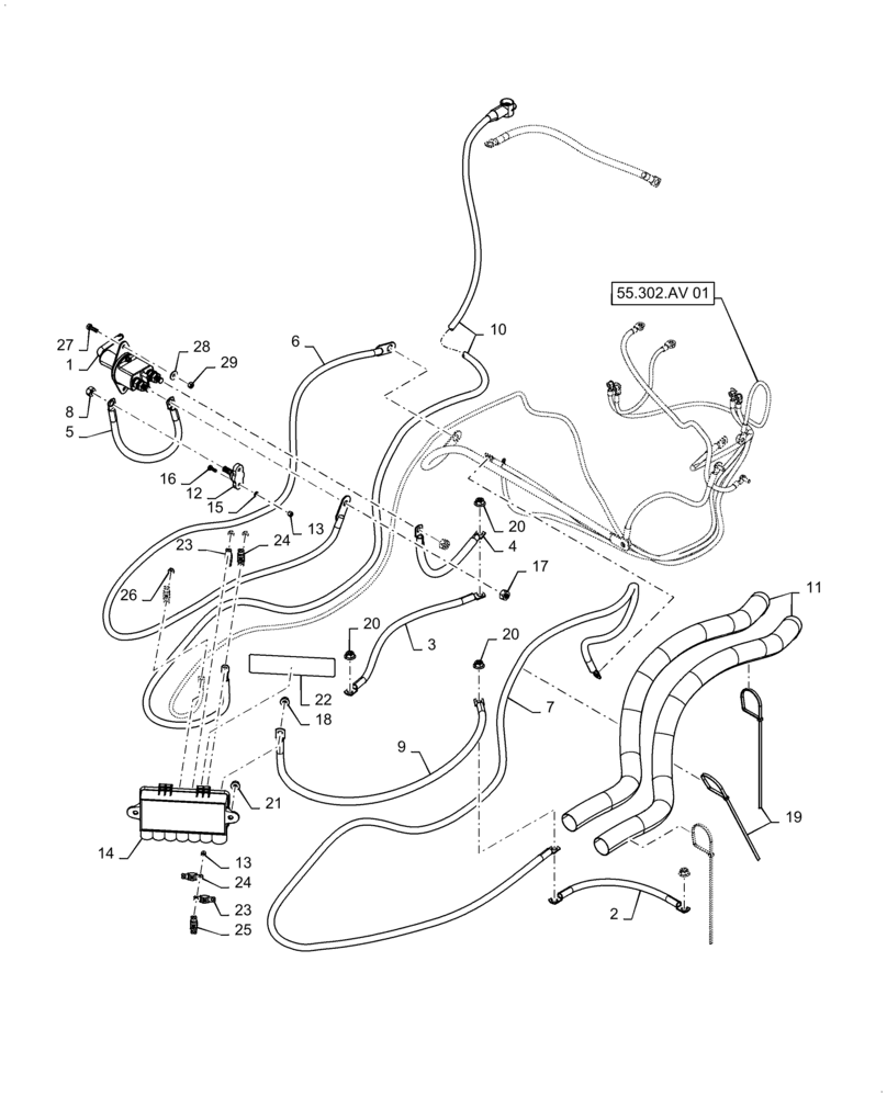 Схема запчастей Case IH TITAN 3040 - (55.302AI[01]) - BATTERY CUT-OUT, AND FUSE BOX (55) - ELECTRICAL SYSTEMS