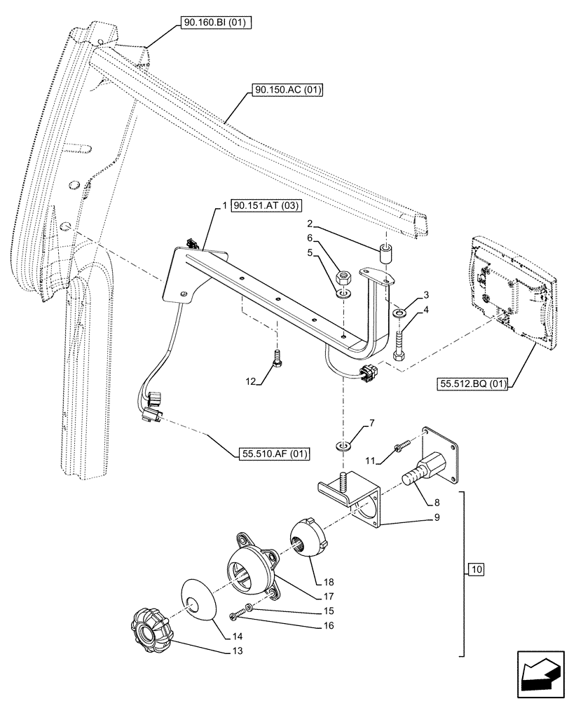 Схема запчастей Case IH PUMA 200 - (90.151.AT[04]) - VAR - 332922, 338335, 338336, 338337, 758154, 758156, 758157, 758158 - MONITOR, SUPPORT (90) - PLATFORM, CAB, BODYWORK AND DECALS