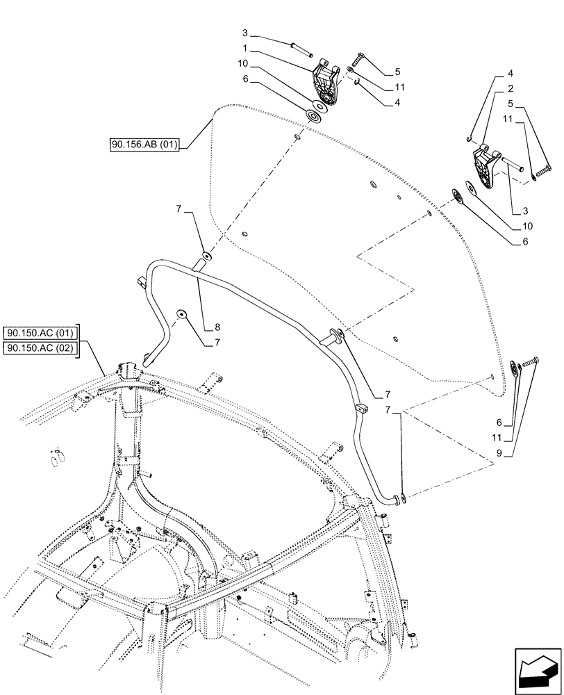 Схема запчастей Case IH PUMA 200 - (90.156.AD[01]) - WINDOW, REAR, HINGE, 1 DOOR (90) - PLATFORM, CAB, BODYWORK AND DECALS