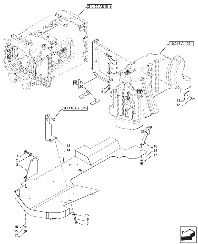 Схема запчастей Case IH PUMA 185 CVT - (10.216.AI[07]) - VAR - 758001 - FUEL TANK, SUPPORT (10) - ENGINE
