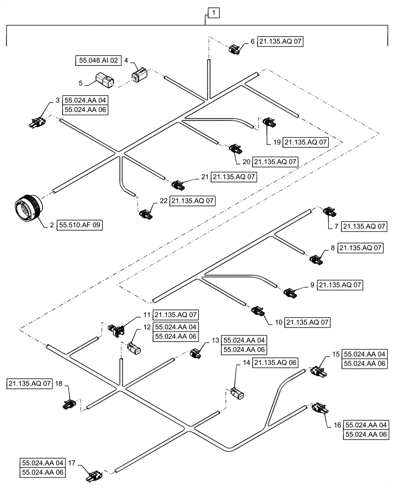 Схема запчастей Case IH QUADTRAC 540 - (55.024.AA[05]) - TRANSMISSION HARNESS, ASN ZFF308001 (55) - ELECTRICAL SYSTEMS