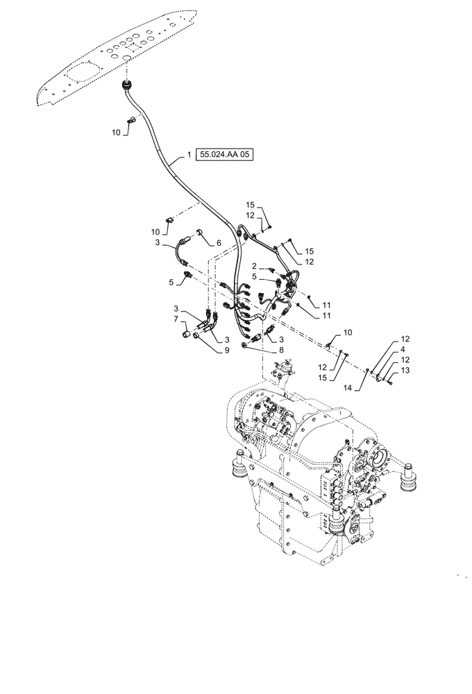 Схема запчастей Case IH QUADTRAC 540 - (55.024.AA[04]) - TRANSMISSION HARNESS MOUNTING, PS4, 470, 500 HD, 540 HD, ASN ZFF308001 (55) - ELECTRICAL SYSTEMS