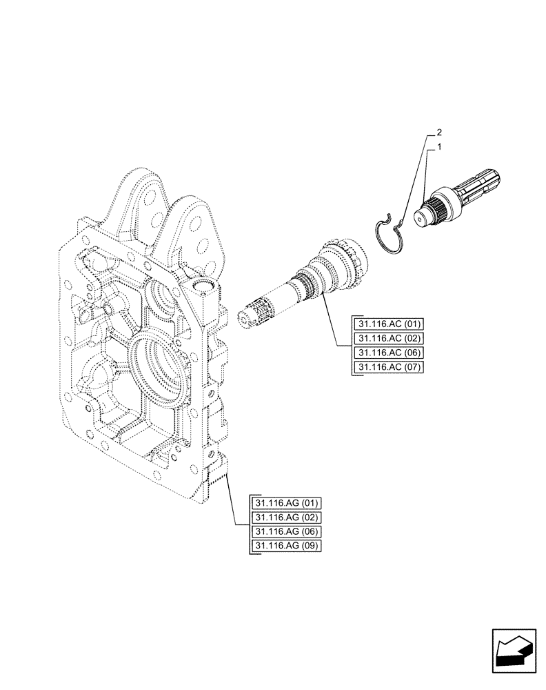 Схема запчастей Case IH PUMA 165 CVT - (31.116.AF[01]) - VAR - 391139, 392831, 758023, 758024, 759429 - PTO, OUTPUT SHAFT (31) - IMPLEMENT POWER TAKE OFF