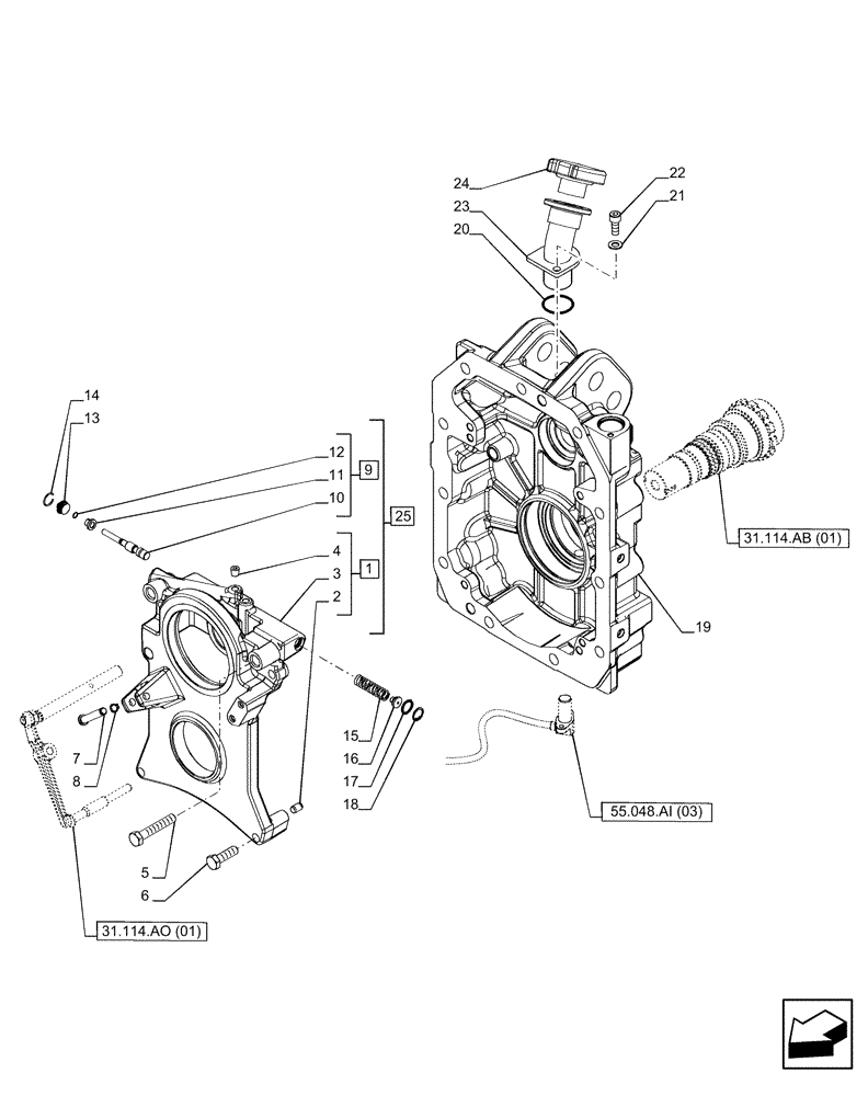 Схема запчастей Case IH PUMA 165 - (31.114.AH[01]) - VAR - 758031 - PTO 540/1000 RPM, HOUSING (31) - IMPLEMENT POWER TAKE OFF