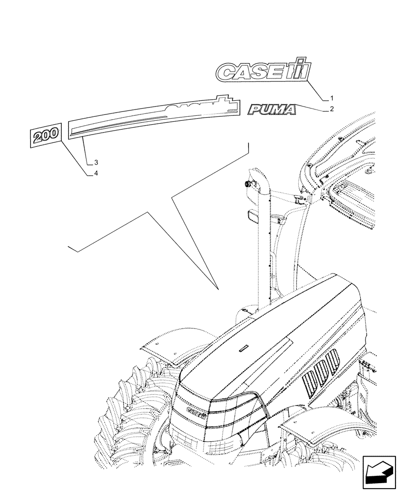 Схема запчастей Case IH PUMA 200 CVT - (90.108.AB[02]) - DECAL, MODEL (90) - PLATFORM, CAB, BODYWORK AND DECALS