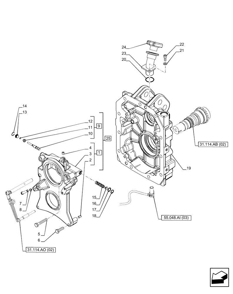 Схема запчастей Case IH PUMA 165 CVT - (31.114.AH[02]) - VAR - 758031 - PTO 540/1000 RPM, HOUSING (31) - IMPLEMENT POWER TAKE OFF