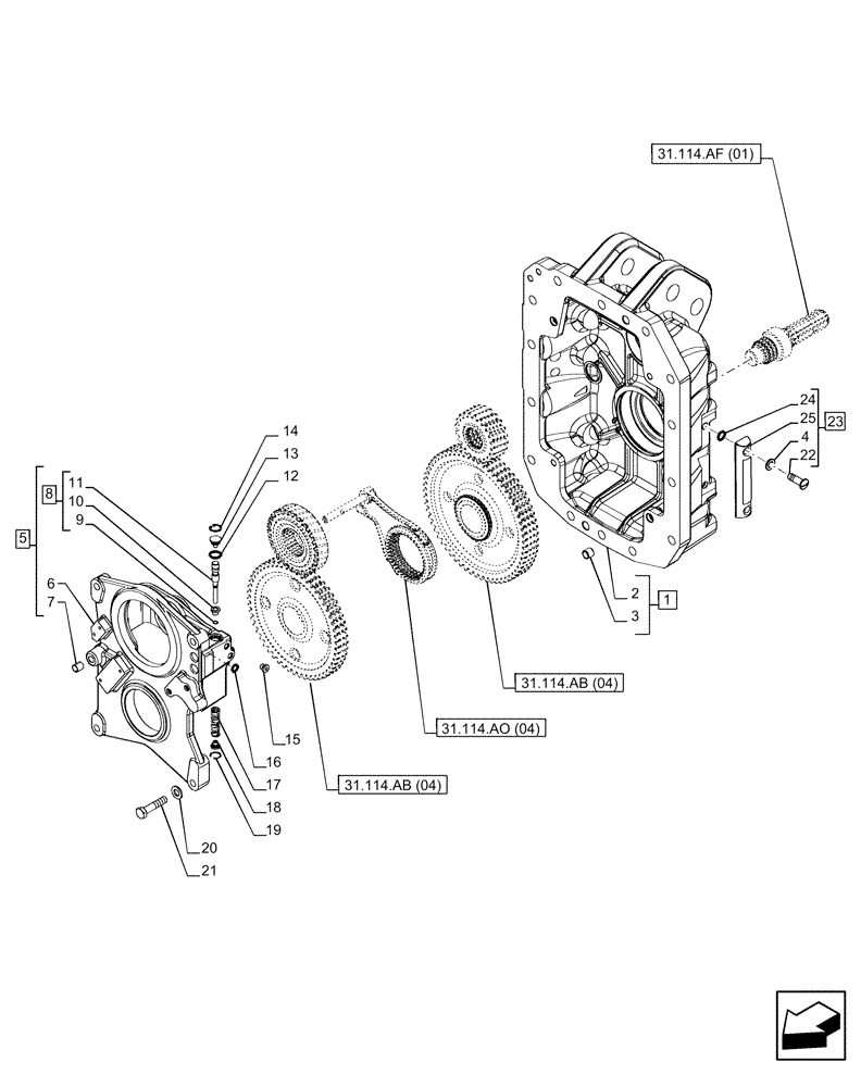 Схема запчастей Case IH PUMA 185 - (31.114.AH[04]) - VAR - 338184, 758032 - PTO 540E/1000 RPM, HOUSING (31) - IMPLEMENT POWER TAKE OFF