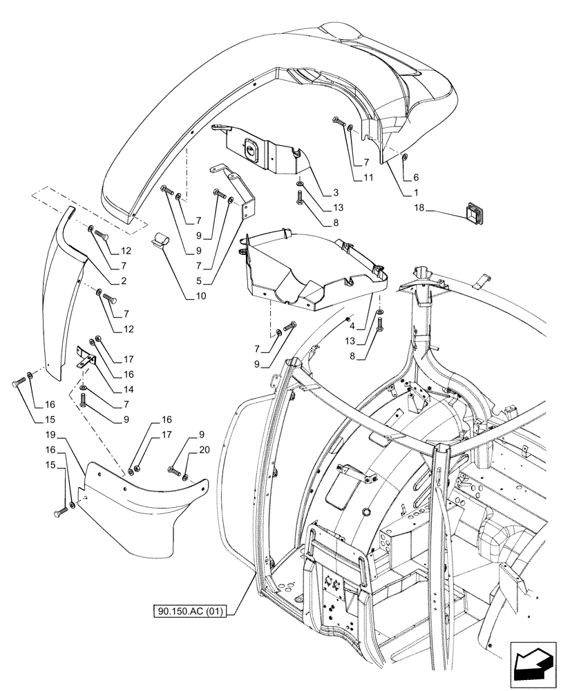 Схема запчастей Case IH PUMA 200 - (90.116.AC[12]) - VAR - 758338 - REAR FENDER (90) - PLATFORM, CAB, BODYWORK AND DECALS