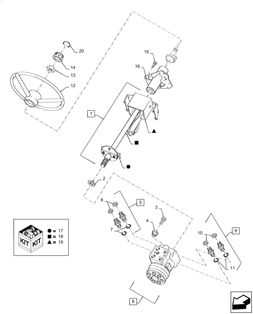 Схема запчастей Case IH PUMA1654 - (41.101.AB[01]) - HYDROSTATIC STEERING WHEEL AND STEERING COLUMN (41) - STEERING