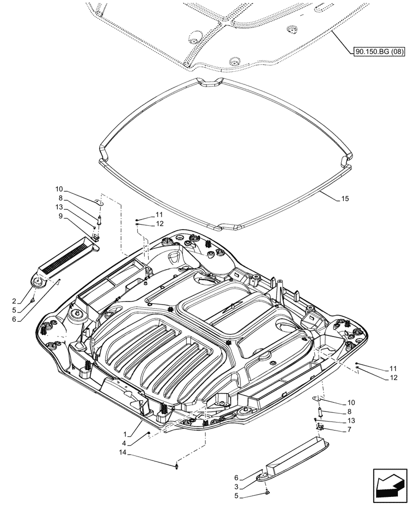 Схема запчастей Case IH PUMA 200 - (90.150.BG[09]) - VAR - 338302, 338304, 338310, 338312 - ROOF LINING, W/ HIGH VISIBILITY PANEL (90) - PLATFORM, CAB, BODYWORK AND DECALS