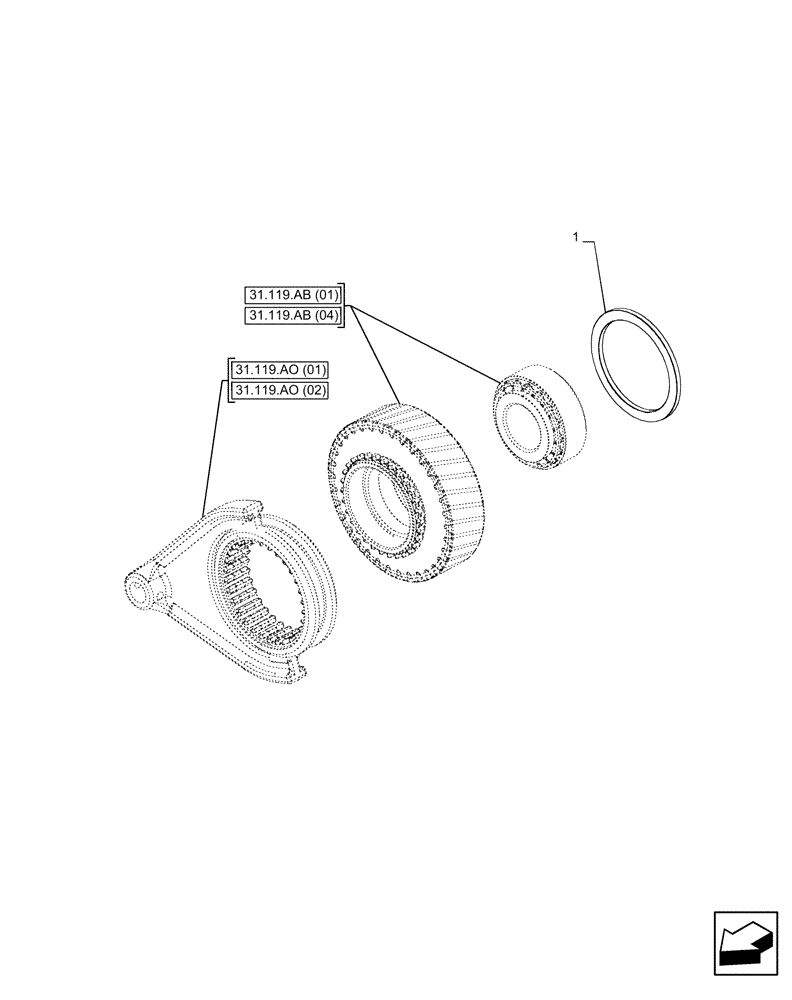 Схема запчастей Case IH PUMA 200 - (31.119.AB[03]) - VAR - 758030 - PTO 540/540E/1000/1000E RPM, DRIVEN SHAFT, SHIM (31) - IMPLEMENT POWER TAKE OFF