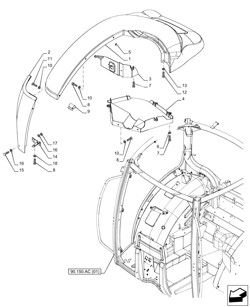 Схема запчастей Case IH PUMA 200 - (90.116.AC[06]) - VAR - 391205 - REAR FENDER (90) - PLATFORM, CAB, BODYWORK AND DECALS