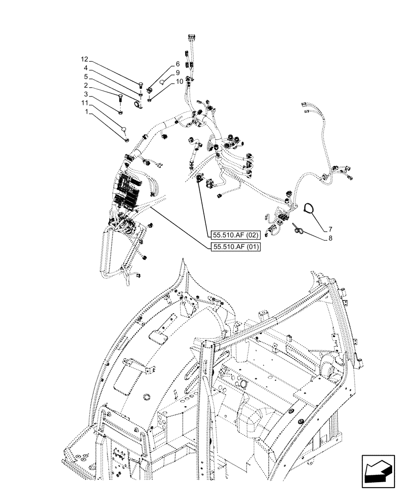 Схема запчастей Case IH PUMA 200 CVT - (55.510.AF[09]) - VAR - 338181, 338182, 391145, 758028, 758029 - CAB MAIN WIRE HARNESS (55) - ELECTRICAL SYSTEMS