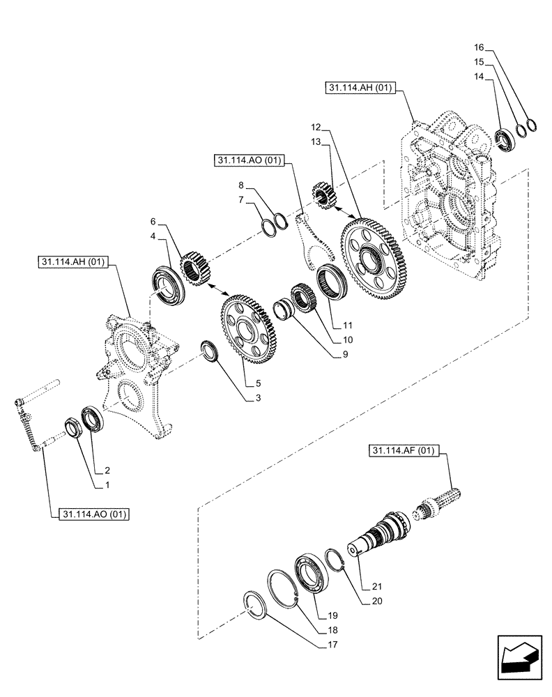 Схема запчастей Case IH PUMA 165 - (31.114.AB[01]) - VAR - 392831, 758031 - PTO 540/1000 RPM, DRIVEN SHAFT (31) - IMPLEMENT POWER TAKE OFF