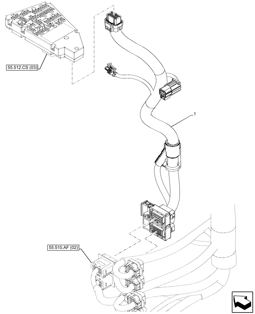 Схема запчастей Case IH PUMA 200 CVT - (55.510.AF[07]) - VAR - 338178, 338179, 338183, 338184, 391141, 758025, 758030, 758031, 758032 - CAB MAIN WIRE HARNESS, ARMREST, ELECTRONIC CONTROLS (55) - ELECTRICAL SYSTEMS