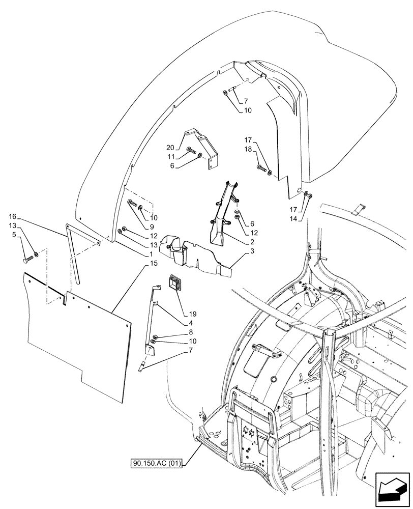 Схема запчастей Case IH PUMA 200 CVT - (90.116.AC[13]) - VAR - 758339, 758340, 758341 - WIDE REAR FENDERS, EXTENSION (90) - PLATFORM, CAB, BODYWORK AND DECALS