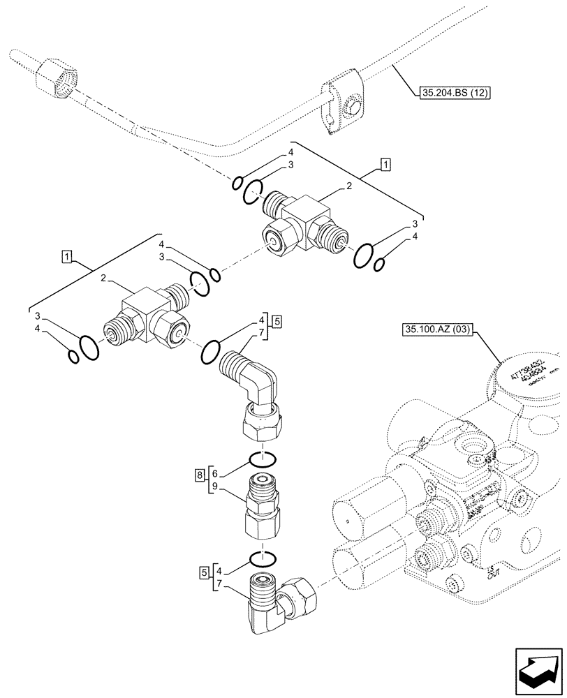 Схема запчастей Case IH PUMA 240 CVT - (35.204.BS[20]) - VAR - 758064, 758065, 758066 - 3 ELECTRONIC MID MOUNTED VALVES, LINE (35) - HYDRAULIC SYSTEMS