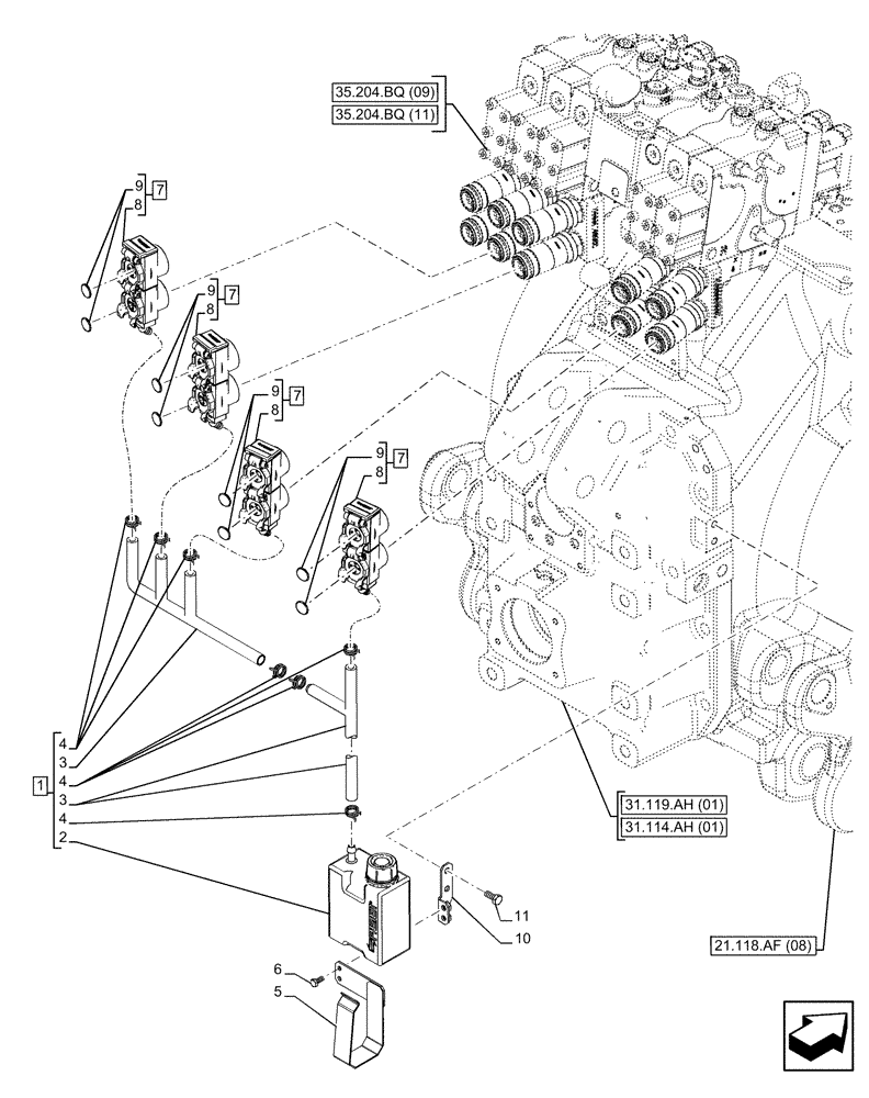 Схема запчастей Case IH PUMA 240 CVT - (35.204.BW[06]) - VAR - 758061 - 5 REMOTE CONTROL VALVES, RESERVOIR (35) - HYDRAULIC SYSTEMS