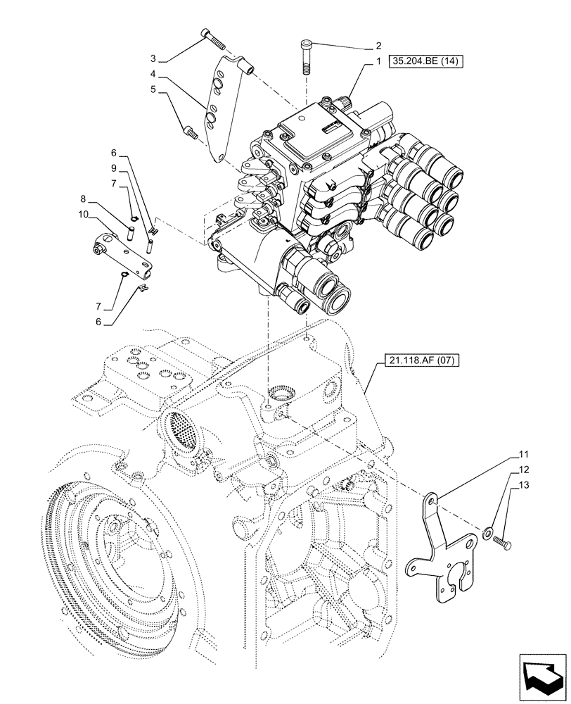 Схема запчастей Case IH PUMA 165 CVT - (35.204.BE[13]) - VAR - 391164 - 3 REMOTE CONTROL VALVES (MHR W/PB) (35) - HYDRAULIC SYSTEMS