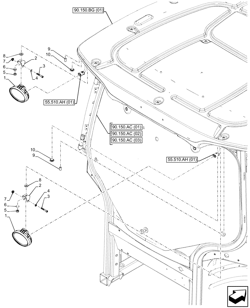 Схема запчастей Case IH PUMA 200 CVT - (55.404.BS[02]) - VAR - 391346 - LED WORK LAMP, REAR (55) - ELECTRICAL SYSTEMS