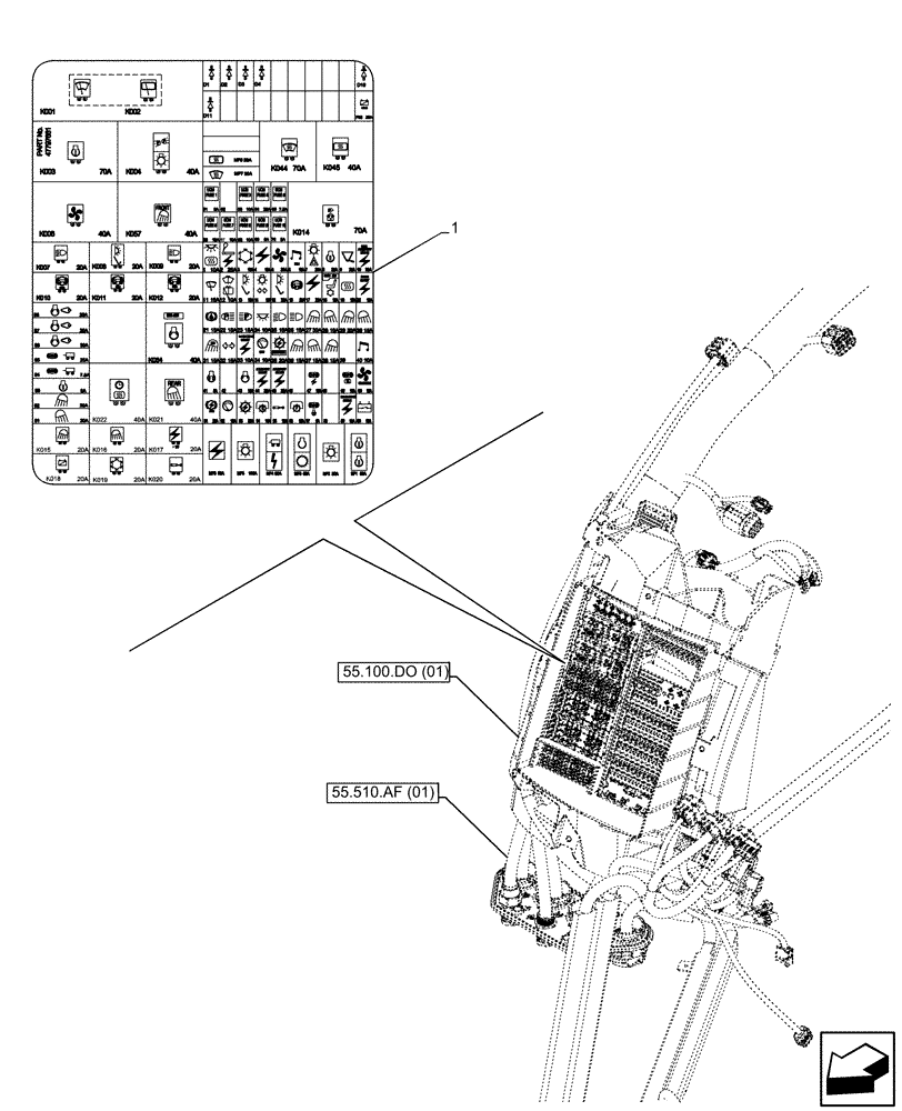 Схема запчастей Case IH PUMA 200 CVT - (90.108.AC[10]) - FUSE BOX, RELAY, DECALS (90) - PLATFORM, CAB, BODYWORK AND DECALS
