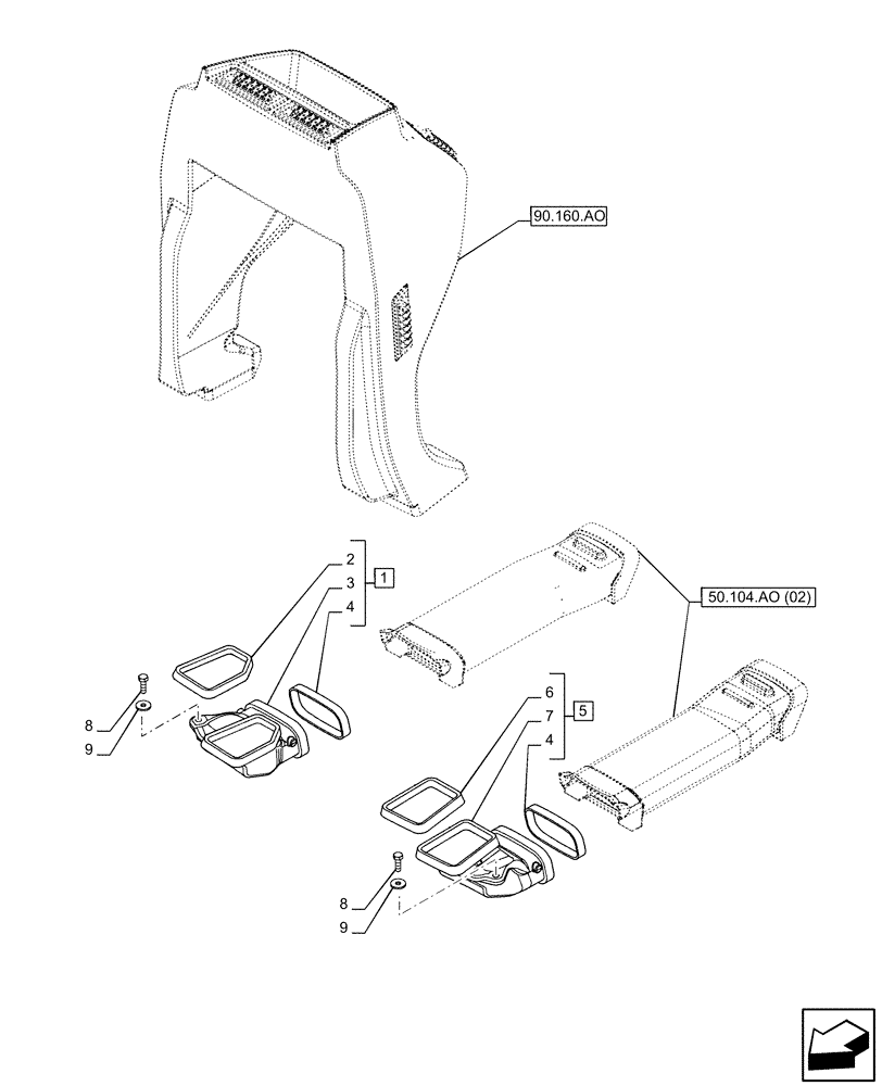 Схема запчастей Case IH PUMA 165 - (50.104.AO[03]) - VAR - 391299, 391357, 758265, 758666, 758667, 758668, 758669, 759264, 759265, 759266 - AIR CONDITIONER, AIR DUCT, FRONT (50) - CAB CLIMATE CONTROL