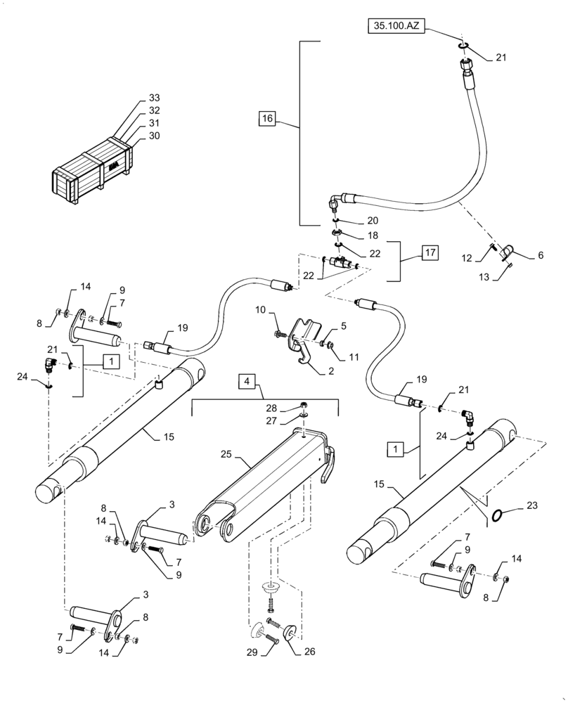 Схема запчастей Case IH 7140 - (35.410.AH) - VAR - 425193, 425328, 425536 - HYDRAULIC SYSTEM, FEEDER LIFT CYLINDER (35) - HYDRAULIC SYSTEMS