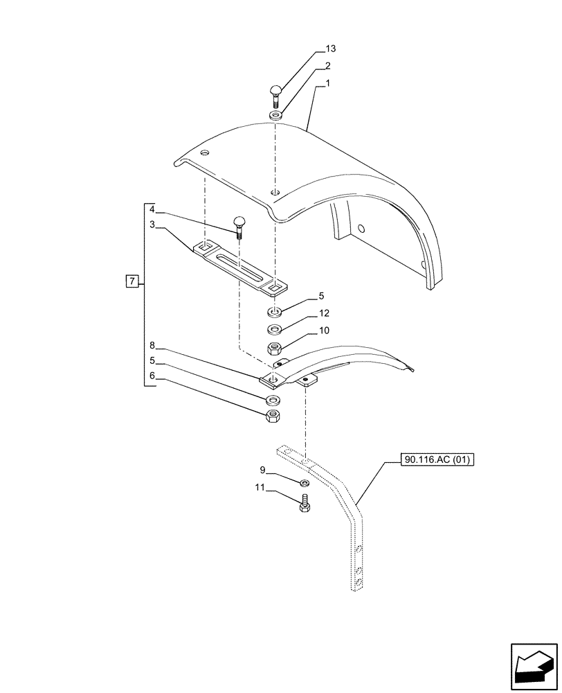 Схема запчастей Case IH PUMA 165 CVT - (90.116.AC[04]) - VAR - 758971 - DYNAMIC FRONT FENDER (540MM) (90) - PLATFORM, CAB, BODYWORK AND DECALS