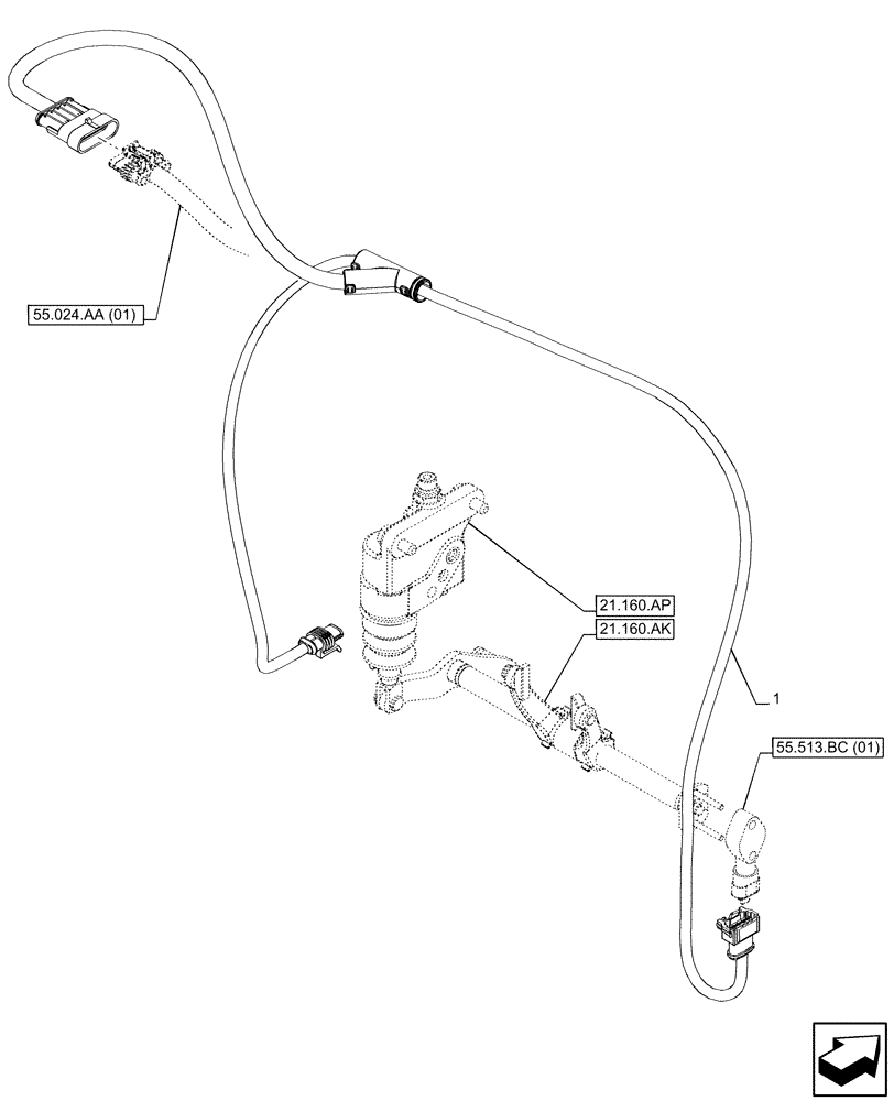 Схема запчастей Case IH PUMA 150 CVT - (55.513.BC[03]) - VAR - 758064 - CREEPER, POTENTIOMETER, CABLE (55) - ELECTRICAL SYSTEMS