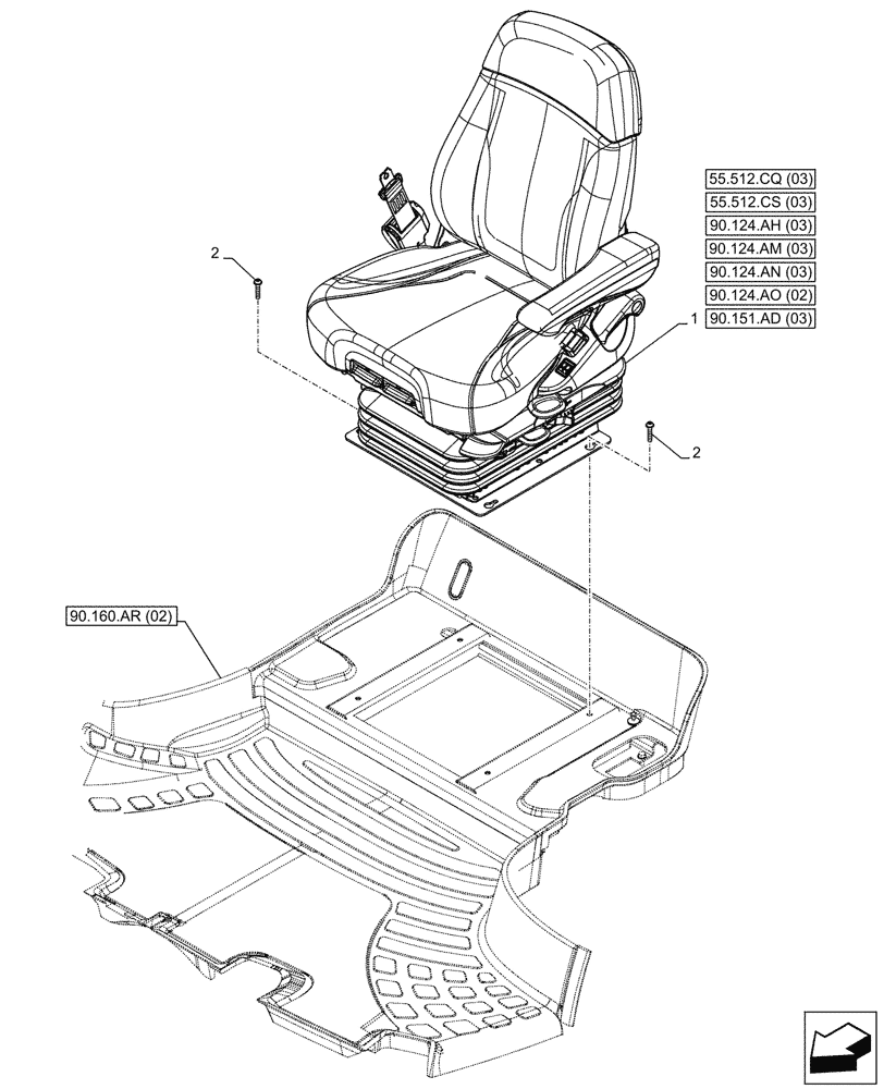Схема запчастей Case IH PUMA 200 - (90.124.AE[05]) - VAR - 758265, 759265 - SEAT, AIR SUSPENSION, DELUXE FABRIC COMFORT PACK MHR (90) - PLATFORM, CAB, BODYWORK AND DECALS