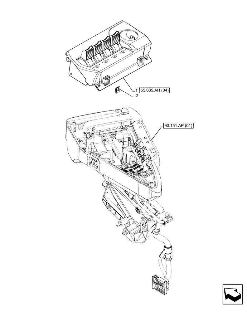 Схема запчастей Case IH PUMA 165 - (55.035.AH[03]) - VAR - 758060, 758061 - 4 REMOTE CONTROL VALVE (EHR), SWITCH (55) - ELECTRICAL SYSTEMS