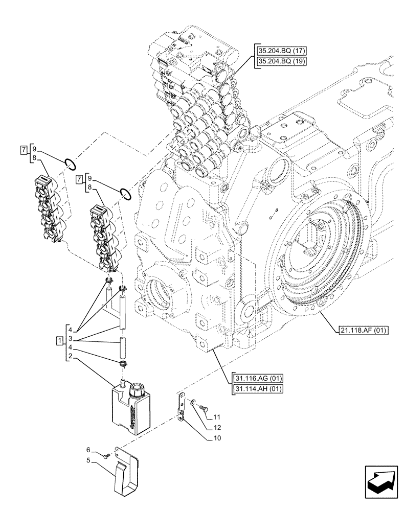 Схема запчастей Case IH PUMA 165 CVT - (35.204.BW[06]) - VAR - 758061 - 5 REMOTE CONTROL VALVES, RESERVOIR (35) - HYDRAULIC SYSTEMS