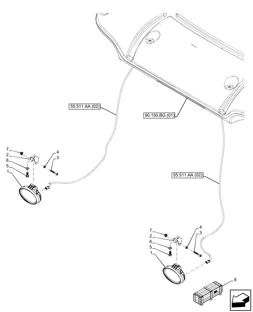 Схема запчастей Case IH PUMA 200 CVT - (55.404.BS[08]) - VAR - 758967 - LED WORK LAMP, FRONT, LOWER (55) - ELECTRICAL SYSTEMS