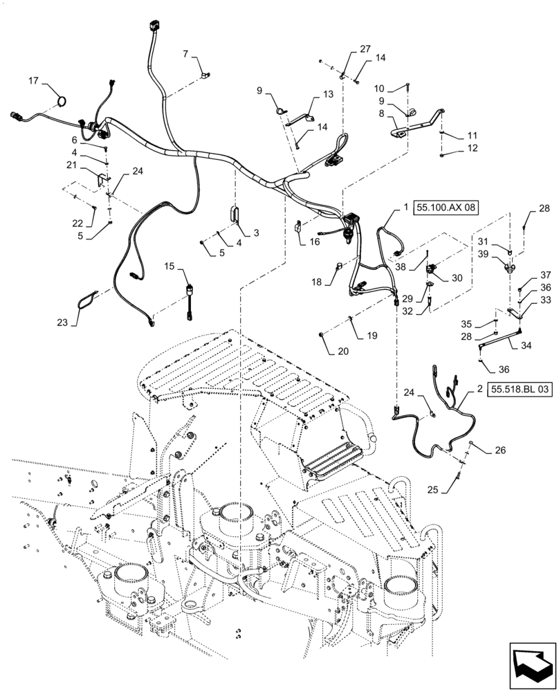 Схема запчастей Case IH STEIGER 470 - (55.100.AX[07]) - FRONT FRAME HARNESS MOUNTING, W/ CAB SUSPENSION, ASN ZFF308001 (55) - ELECTRICAL SYSTEMS