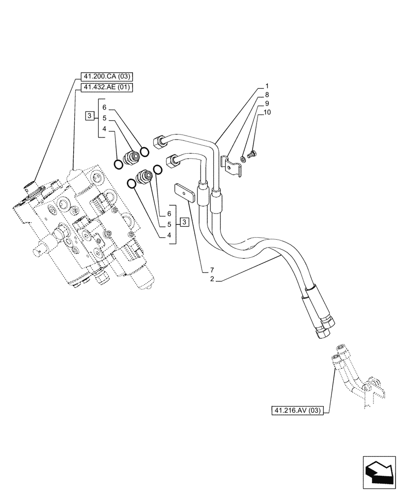 Схема запчастей Case IH PUMA 185 - (41.216.AV[11]) - VAR - 338321, 338322, 338326, 338327, 338330, 338332, 758802, 758803, 758804, 758805, 758806, 758807, 758871 - STEERING CYLINDER, LINE, AUTOGUIDANCE, POW (41) - STEERING