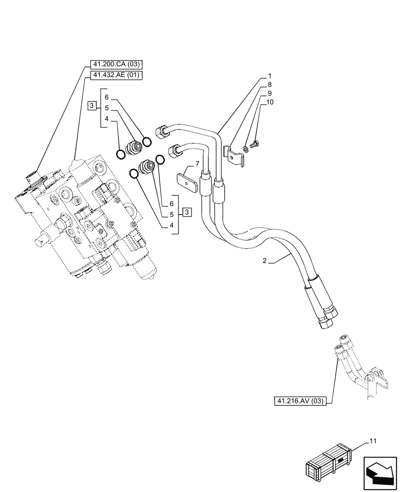 Схема запчастей Case IH PUMA 150 CVT - (41.216.AV[13]) - VAR - 758802, 758803, 758804, 758805, 758806, 758807, 758871 - STEERING CYLINDER, LINE, AUTOGUIDANCE, CVT (41) - STEERING