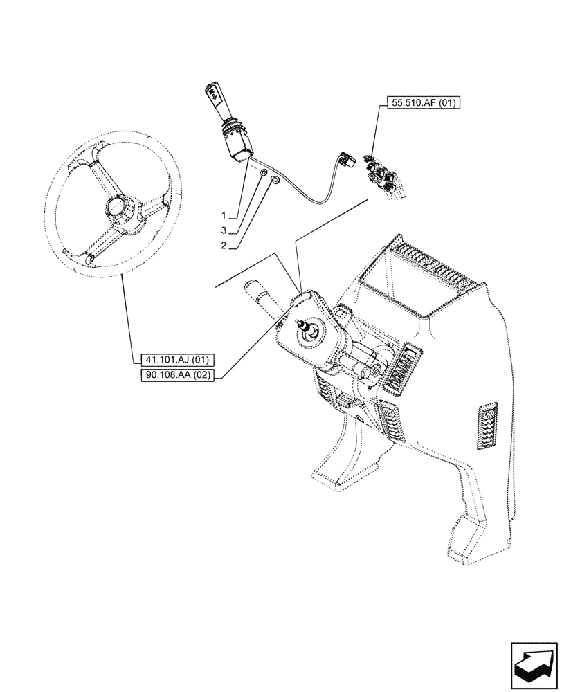 Схема запчастей Case IH PUMA 200 CVT - (55.513.AC[01]) - VAR - 391148, 758034 - TRANSMISSION, CONTROLS, POWERSHIFT, SWITCH (55) - ELECTRICAL SYSTEMS