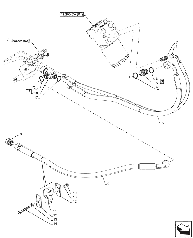 Схема запчастей Case IH PUMA 185 - (41.200.AA[01]) - VAR - 338320, 338321, 338322, 338326, 338327, 338330, 338332, 391347, 758802, 758803, 758804, 758805, 758806, 758807 - STEERING VALVE, LINE (41) - STEERING
