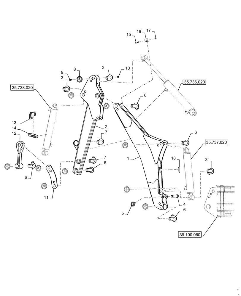 Схема запчастей Case IH BHA90 - (84.910.030) - BOOM ARM (84) - BOOMS, DIPPERS & BUCKETS