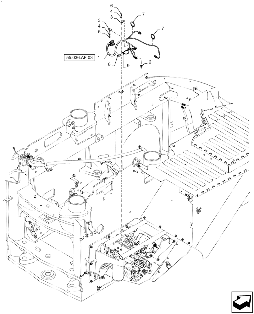 Схема запчастей Case IH QUADTRAC 620 - (55.036.AF[02]) - HYDRAULIC SYSTEM HARNESS MOUNTING, ASN ZFF308001 (55) - ELECTRICAL SYSTEMS