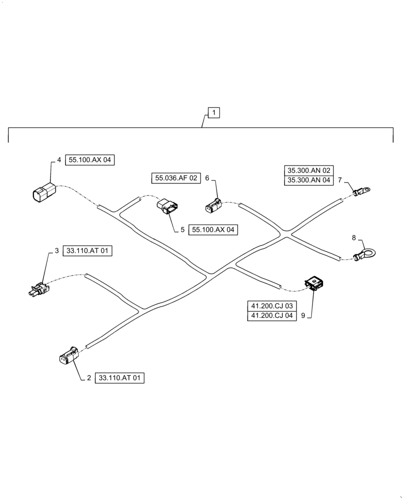Схема запчастей Case IH QUADTRAC 620 - (55.036.AF[03]) - HYDRAULIC SYSTEM HARNESS, ASN ZFF308001 (55) - ELECTRICAL SYSTEMS