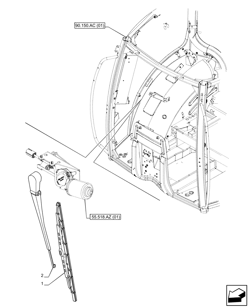 Схема запчастей Case IH PUMA 200 CVT - (55.518.AW[01]) - VAR - 391147, 391148, 758034 - WINDSHIELD WIPER, ARM (55) - ELECTRICAL SYSTEMS