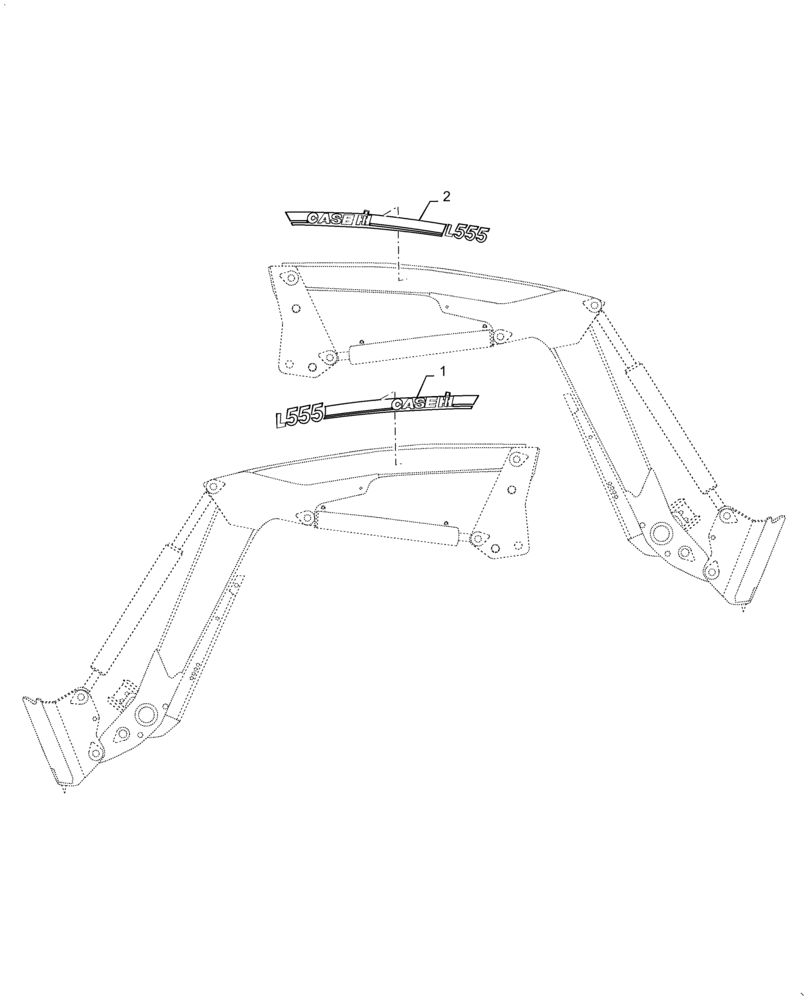 Схема запчастей Case IH L555 - (90.108.AA[01]) - MODEL, DECAL (90) - PLATFORM, CAB, BODYWORK AND DECALS