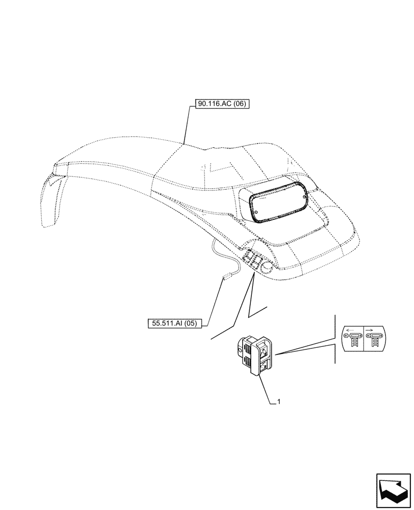 Схема запчастей Case IH PUMA 220 CVT - (55.035.AE) - VAR - 758033 - 3 POINT HITCH, REAR, SWITCH (55) - ELECTRICAL SYSTEMS